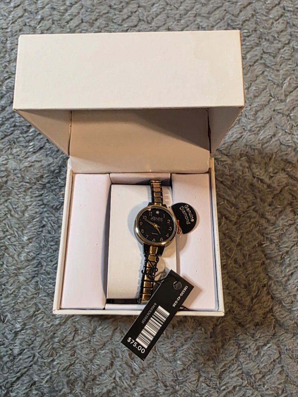 Jones New York Diamond Collection Women’s Watch Black Gold Tone New In Box